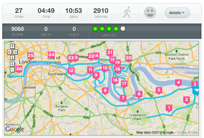 Every step of the way in my longest ever run - 26.55 miles.