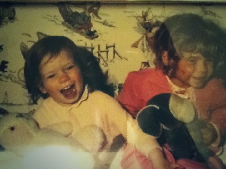 My sis and I having a laugh in 70's with our Basil Brush bedroom wallpaper - happier fox memories
