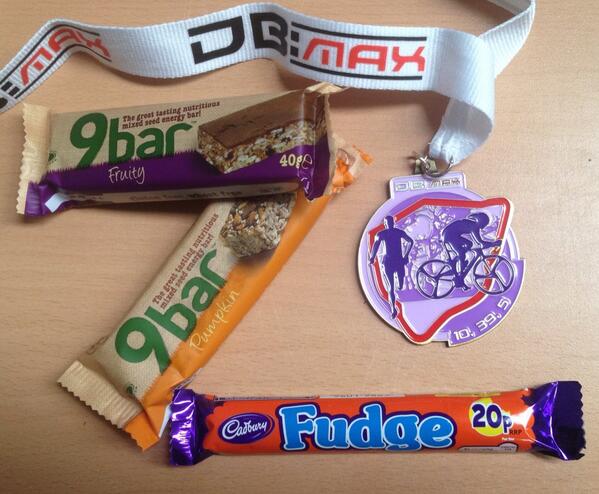 Nice bling and food handed to me at the finish 