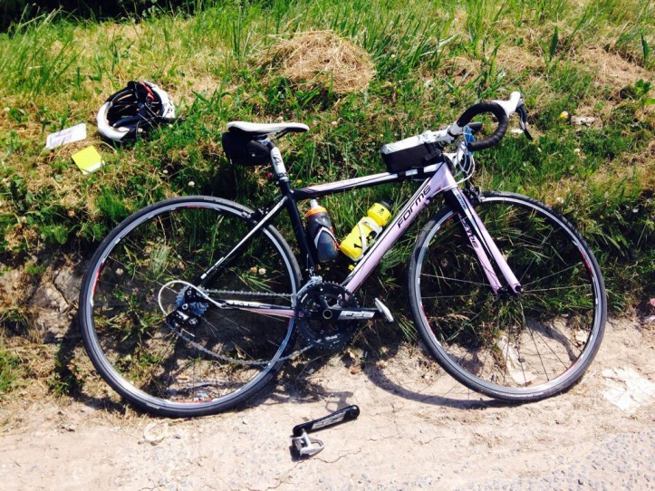 Broken bike only 4 miles form finish 